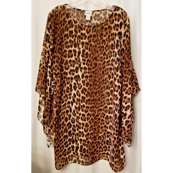 Chico's Women's Animal Print Sheer Kaftan Kimono Style Boutique Size Medium - Picture 2 of 4
